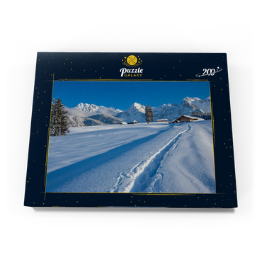 Darstellung des Puzzle Motivs Buckelwiesen bei Mittenwald gegen Wörner (2474m) und Karwendelgebirge 200 Puzzle Schachtel Ansicht3