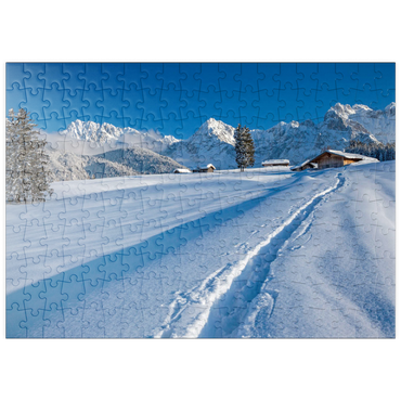 Darstellung des Puzzle Motivs puzzleplate Buckelwiesen bei Mittenwald gegen Wörner (2474m) und Karwendelgebirge 200 Puzzle