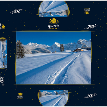 Darstellung des Puzzle Motivs Buckelwiesen bei Mittenwald gegen Wörner (2474m) und Karwendelgebirge 200 Puzzle Schachtel 3D Modell