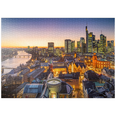 Darstellung des Puzzle Motivs puzzleplate Blick vom Kaiserdom über die Neue Altstadt zum Römer mit der Paulskirche an einem Abend im Dezember 1000 Puzzle