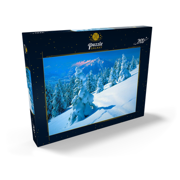 Darstellung des Puzzle Motivs Verschneite Tannen am Niederhorn (1963m) mit Blick zum Niesen (2362m) 200 Puzzle Schachtel Ansicht2