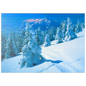 Darstellung des Puzzle Motivs puzzleplate Verschneite Tannen am Niederhorn (1963m) mit Blick zum Niesen (2362m) 500 Puzzle