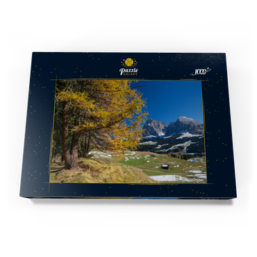 Darstellung des Puzzle Motivs Herbst auf der Seiser Alm (1700 - 2300m) gegen Langkofelgruppe (3181m), Trentino-Südtirol 1000 Puzzle Schachtel Ansicht3