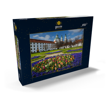 Darstellung des Puzzle Motivs Blick aus dem Hofgarten auf die barocke Basilika St. Lorenz im Frühling 1000 Puzzle Schachtel Ansicht2