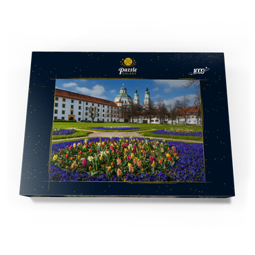 Darstellung des Puzzle Motivs Blick aus dem Hofgarten auf die barocke Basilika St. Lorenz im Frühling 1000 Puzzle Schachtel Ansicht3