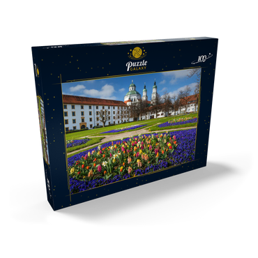 Darstellung des Puzzle Motivs Blick aus dem Hofgarten auf die barocke Basilika St. Lorenz im Frühling 100 Puzzle Schachtel Ansicht2