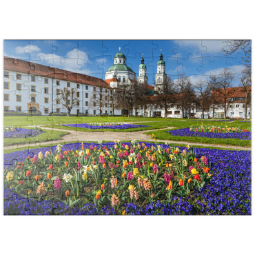 Darstellung des Puzzle Motivs puzzleplate Blick aus dem Hofgarten auf die barocke Basilika St. Lorenz im Frühling 100 Puzzle