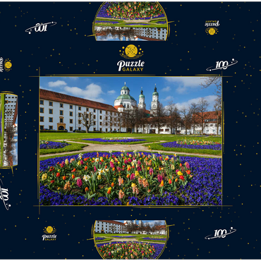 Darstellung des Puzzle Motivs Blick aus dem Hofgarten auf die barocke Basilika St. Lorenz im Frühling 100 Puzzle Schachtel 3D Modell
