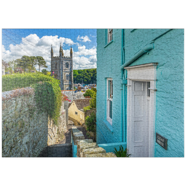 Darstellung des Puzzle Motivs puzzleplate Pfarrkirche St Fimbarrus in Fowey am Fowey River, Cornwall 1000 Puzzle