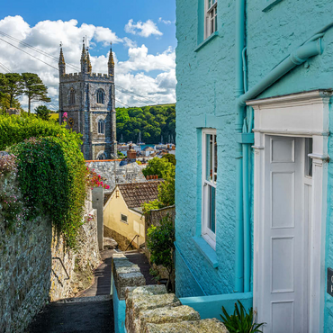 Darstellung des Puzzle Motivs Pfarrkirche St Fimbarrus in Fowey am Fowey River, Cornwall 100 Puzzle 3D Modell