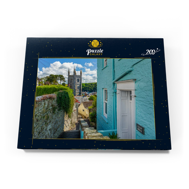 Darstellung des Puzzle Motivs Pfarrkirche St Fimbarrus in Fowey am Fowey River, Cornwall 200 Puzzle Schachtel Ansicht3