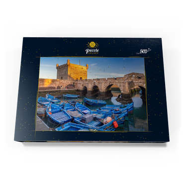 Darstellung des Puzzle Motivs Portugiesische Festung mit dem Fischerhafen am Morgen 500 Puzzle Schachtel Ansicht3
