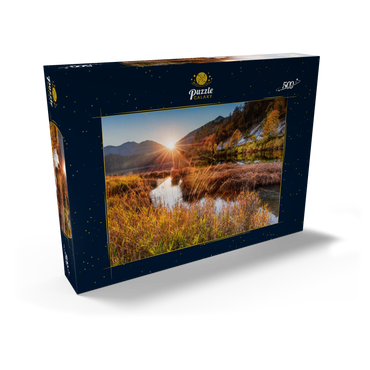 Darstellung des Puzzle Motivs Sonnenuntergang am Weitsee zwischen Ruhpolding und Reit im Winkl, Chiemgau, Oberbayern 500 Puzzle Schachtel Ansicht2