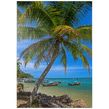 Darstellung des Puzzle Motivs puzzleplate Fischerboote am Strand von Bang Tao, Insel Phuket, Thailand 1000 Puzzle