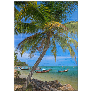 Darstellung des Puzzle Motivs puzzleplate Fischerboote am Strand von Bang Tao, Insel Phuket, Thailand 100 Puzzle