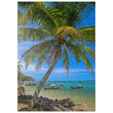 Darstellung des Puzzle Motivs puzzleplate Fischerboote am Strand von Bang Tao, Insel Phuket, Thailand 200 Puzzle