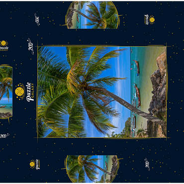 Darstellung des Puzzle Motivs Fischerboote am Strand von Bang Tao, Insel Phuket, Thailand 200 Puzzle Schachtel 3D Modell