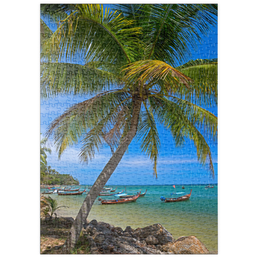 Darstellung des Puzzle Motivs puzzleplate Fischerboote am Strand von Bang Tao, Insel Phuket, Thailand 500 Puzzle
