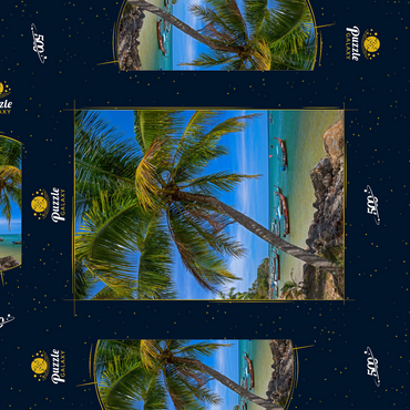 Darstellung des Puzzle Motivs Fischerboote am Strand von Bang Tao, Insel Phuket, Thailand 500 Puzzle Schachtel 3D Modell