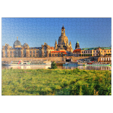Darstellung des Puzzle Motivs puzzleplate Elbe und Brühlsche Terrasse mit Kunstakademie und Frauenkirche, Dresden 500 Puzzle