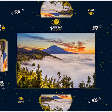 Darstellung des Puzzle Motivs Abend über den Passatwolken am Cumbre Dorsal mit Blick zum Pico del Teide (3718m), Teneriffa 100 Puzzle Schachtel 3D Modell