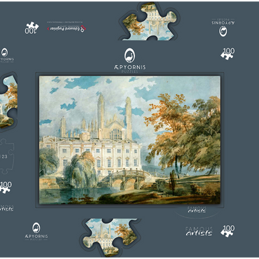 Darstellung des Puzzle Motivs Clare Hall and King’s College Chapel, Cambridge, from the Banks of the River Cam 100 Puzzle Schachtel 3D Modell