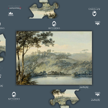 Darstellung des Puzzle Motivs Lake Nemi and the Town of Genzano 1000 Puzzle Schachtel 3D Modell