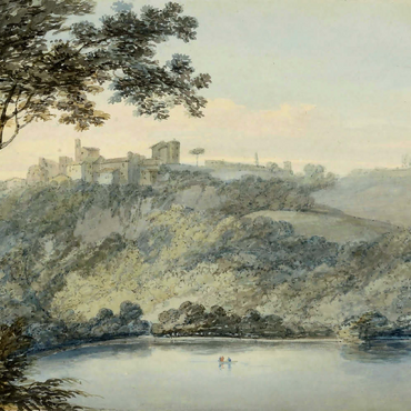 Darstellung des Puzzle Motivs Lake Nemi and the Town of Genzano 100 Puzzle 3D Modell