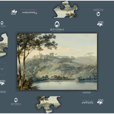 Darstellung des Puzzle Motivs Lake Nemi and the Town of Genzano 100 Puzzle Schachtel 3D Modell