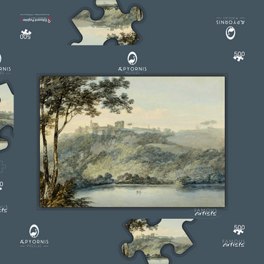 Darstellung des Puzzle Motivs Lake Nemi and the Town of Genzano 500 Puzzle Schachtel 3D Modell