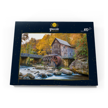 Darstellung des Puzzle Motivs Babcock State Park, West Virginia, USA bei Glade Creek Grist Mill während der Herbstsaison. 100 Puzzle Schachtel Ansicht3