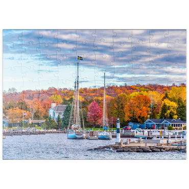 Darstellung des Puzzle Motivs puzzleplate Sister Bay Stadt Hafenblick in Door County Wisconsin 100 Puzzle