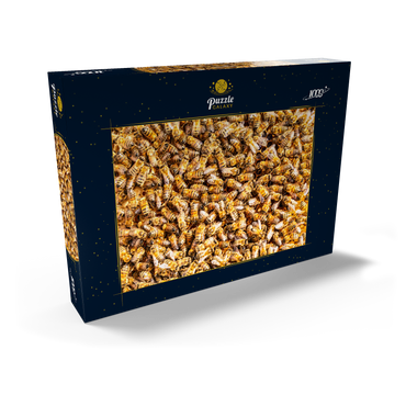 Darstellung des Puzzle Motivs Arbeiter Honigbienen auf einem Rahmen aus einem Bienenstock. 1000 Puzzle Schachtel Ansicht2