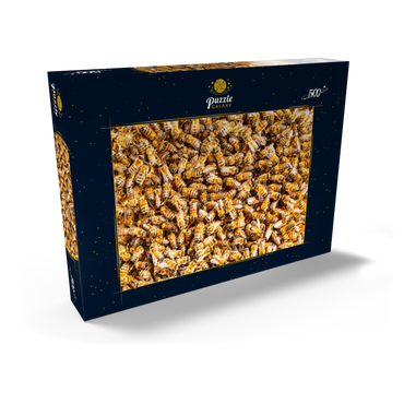 Darstellung des Puzzle Motivs Arbeiter Honigbienen auf einem Rahmen aus einem Bienenstock. 500 Puzzle Schachtel Ansicht2