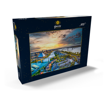 Darstellung des Puzzle Motivs Memphis Tennessee TN Downtown Drone Skyline Luftbild. 1000 Puzzle Schachtel Ansicht2