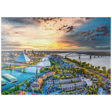Darstellung des Puzzle Motivs puzzleplate Memphis Tennessee TN Downtown Drone Skyline Luftbild. 1000 Puzzle