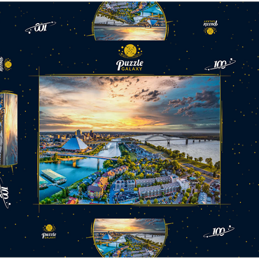 Darstellung des Puzzle Motivs Memphis Tennessee TN Downtown Drone Skyline Luftbild. 100 Puzzle Schachtel 3D Modell