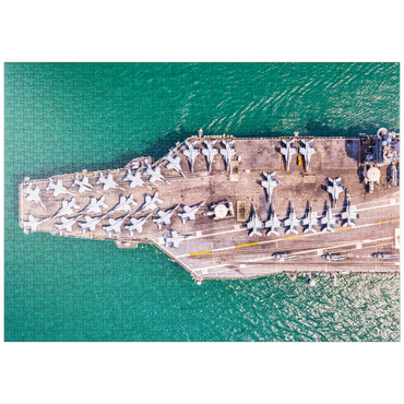 Darstellung des Puzzle Motivs puzzleplate Draufsicht Flugzeugträger segeln auf dem Ozean 1000 Puzzle