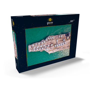 Darstellung des Puzzle Motivs Draufsicht Flugzeugträger segeln auf dem Ozean 500 Puzzle Schachtel Ansicht2