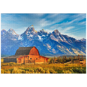 Darstellung des Puzzle Motivs puzzleplate Barn on Mormon Run , Wyoming beliebteste Scheune in Jackson Hole. 1000 Puzzle
