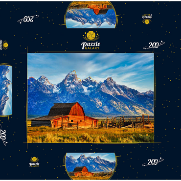 Darstellung des Puzzle Motivs Barn on Mormon Run , Wyoming beliebteste Scheune in Jackson Hole. 200 Puzzle Schachtel 3D Modell