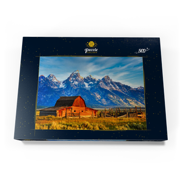 Darstellung des Puzzle Motivs Barn on Mormon Run , Wyoming beliebteste Scheune in Jackson Hole. 500 Puzzle Schachtel Ansicht3