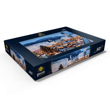 Darstellung des Puzzle Motivs Salzburg, Österreich: Weihnachtsmarkt in der Altstadt von Salzburg. 500 Puzzle Schachtel Ansicht1