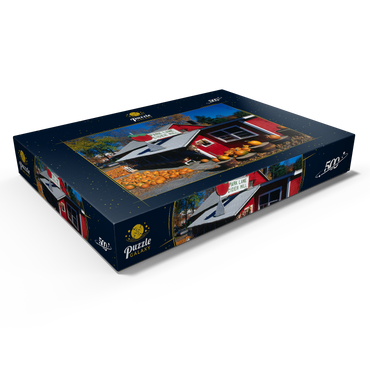 Darstellung des Puzzle Motivs Gemüseladen mit Kürbisse, Connecticut, USA 500 Puzzle Schachtel Ansicht1