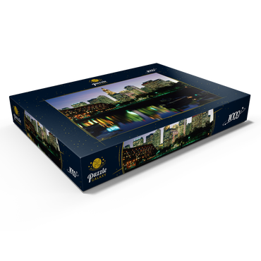 Darstellung des Puzzle Motivs Yachthafen mir der Skyline von Boston, Massachusetts, USA 1000 Puzzle Schachtel Ansicht1
