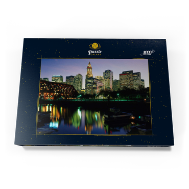 Darstellung des Puzzle Motivs Yachthafen mir der Skyline von Boston, Massachusetts, USA 1000 Puzzle Schachtel Ansicht3