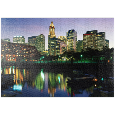 Darstellung des Puzzle Motivs puzzleplate Yachthafen mir der Skyline von Boston, Massachusetts, USA 1000 Puzzle