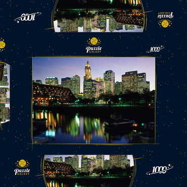 Darstellung des Puzzle Motivs Yachthafen mir der Skyline von Boston, Massachusetts, USA 1000 Puzzle Schachtel 3D Modell