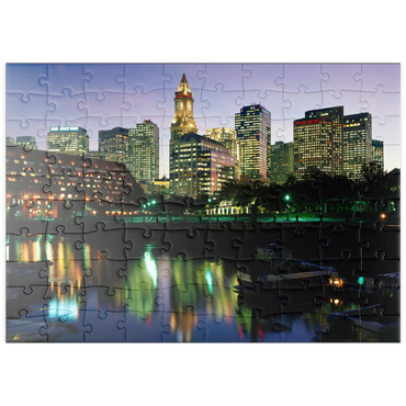 Darstellung des Puzzle Motivs puzzleplate Yachthafen mir der Skyline von Boston, Massachusetts, USA 100 Puzzle