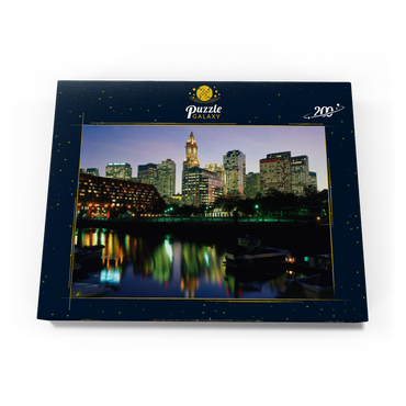 Darstellung des Puzzle Motivs Yachthafen mir der Skyline von Boston, Massachusetts, USA 200 Puzzle Schachtel Ansicht3